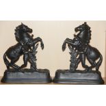 A pair of black finished 19th Century spelter Marley horse figures, H. 39cm.