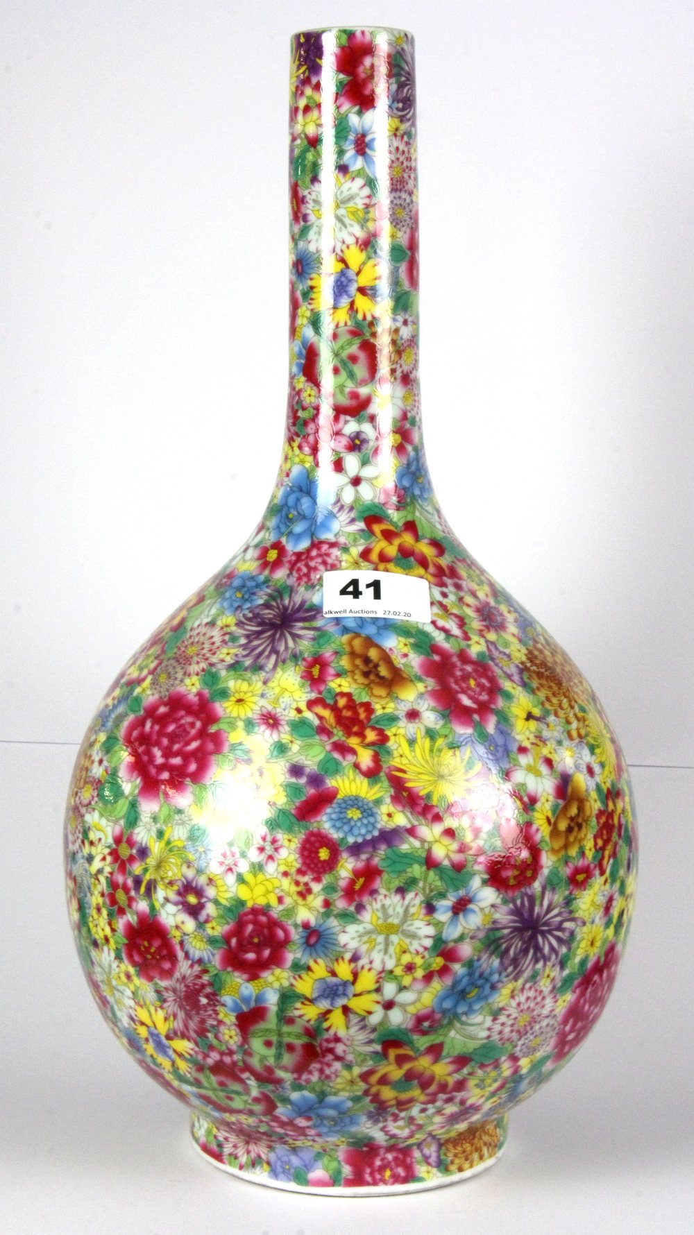 A Chinese hand painted porcelain vase with thousand flowers decoration, H. 41cm.