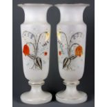 A pair of 19th Century hand painted frosted glass vases, H. 30cm.