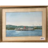 A framed watercolour of the Vancouver Island ferry signed A. Heath, framed size 42 x 33cm.