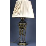 A 19th Century French gilt bronze and marble oil lamp converted into a table lamp, H. 67cm.