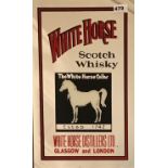 An advertising pub mirror for White Horse whisky, size 30 x 45cm with Kilkenny Irish beer