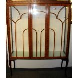 A large 1920's mahogany veneered display cabinet, size 135 x 177cm.