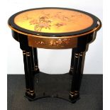 An attractive painted and gilt single drawer Oriental style side table, W. 71cm, H. 76cm.