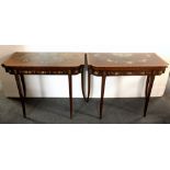 A pair of superb hand painted mahogany veneered Regency games tables, size 92 x 44 x 73cm.