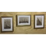 Three gilt framed re-printed photographs of early 20th Century yacht racing, from the originals in