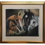 A pencil signed limited edition 84/500 of horses by Ann Thompson, framed size 75 x 62cm.