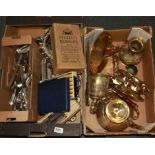 A quantity of silverplate, brass and cutlery.