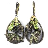 A pair of Hana Maae designer 925 silver gilt fantail fish drop earrings set with peridot and