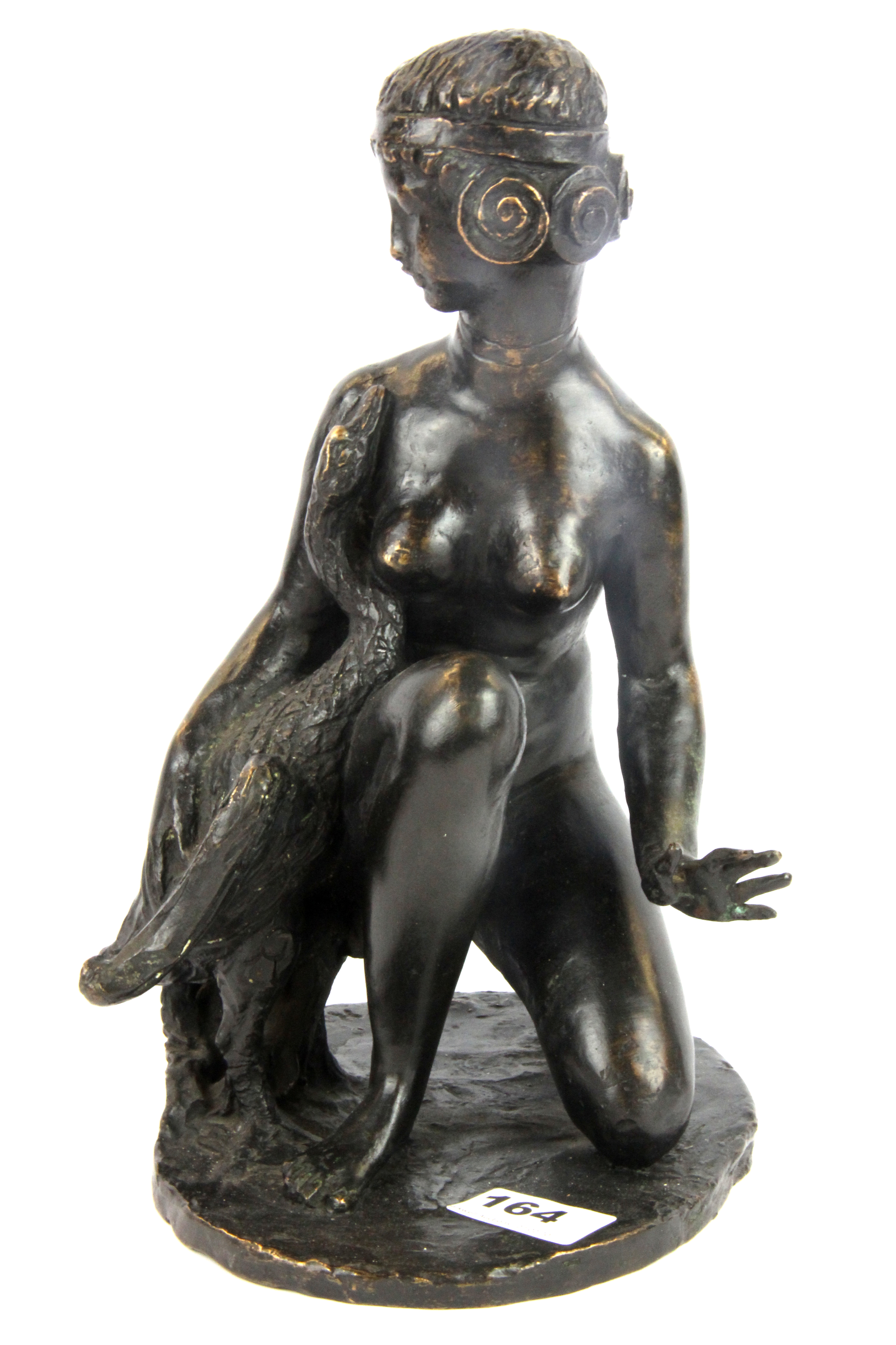 An early 20th Century signed bronze figure of Leda and the swan, Gilroy Roberts, H. 30cm.