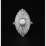 A 925 silver faux opal and stone set ring, top L. 3cm.
