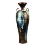 A large Chinese c.1920 ribbed and splash glazed porcelain vase, H. 49cm.