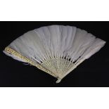 A 19th Century Chinese carved ivory and feather fan, L. 27.5cm.