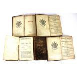 Five leather bound volumes of 'The World Displayed or, a curious collection of voyages and