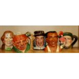 Five large Royal Doulton character jugs of Oscar Wilde, Quasimodo, Izaak Walton, Auld Mac and