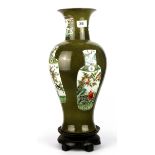 An impressive Chinese hand painted and tea dust glazed porcelain vase, with six character mark to