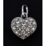 A white metal (tested 9ct) gold heart shaped pendant set with brilliant cut diamonds approx. 0.