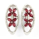 A pair of 925 silver earrings set with marquise cut rubies and cubic zirconia, L. 2.2cm.