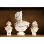 Three plaster busts, tallest H. 33cm.