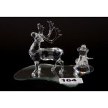 A Swarovski crystal reindeer and snowman with mirror, reindeer H. 8.5cm, all boxed.