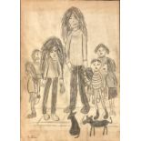 L S Lowry. An early lithographic print on paper of a group of children, 21 x 29cm.