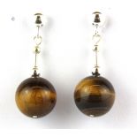 A pair of 925 silver and tigers eye drop earrings with matching pendant, tiger eye Dia. 14mm.