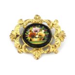 A yellow metal mounted micro mosaic brooch, L. 4.5 x 4cm.