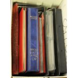 A box of mixed stamp albums and loose stamps, first day covers etc.