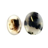 Two unmounted polished moss agate jewellery panels, largest L. 4cm.