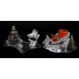 A Swarovski crystal Christmas tree, Father Christmas and sleigh with mirrors, tree H. 7cm, all