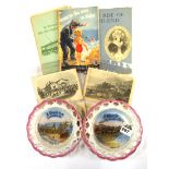 Two Southend-On-Sea ribbon plates and other Southend related postcards and ephemera.