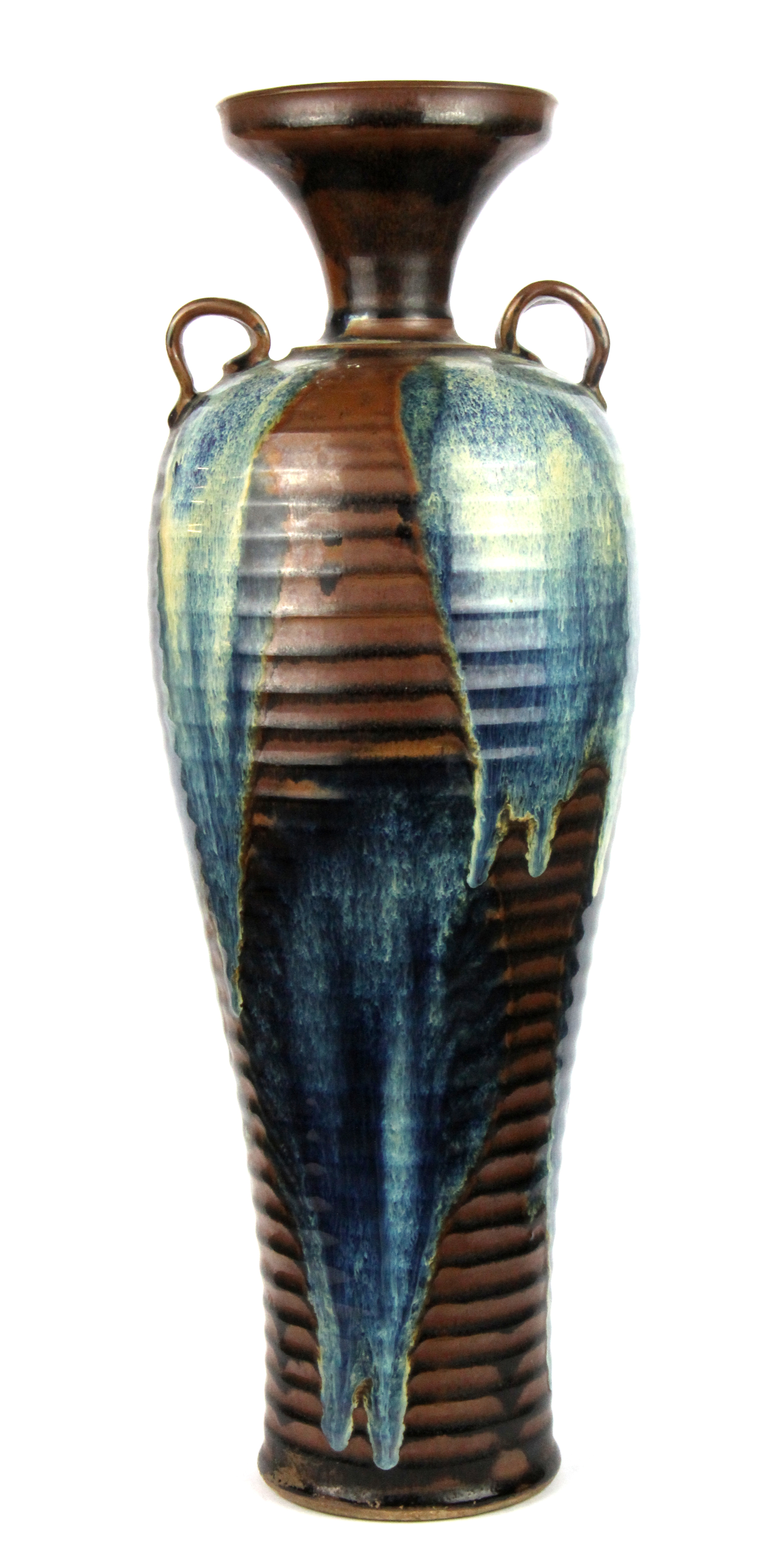 A large Chinese c.1920 ribbed and splash glazed porcelain vase, H. 49cm. - Image 2 of 3