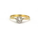 An 18ct yellow gold (stamped 18ct) solitaire ring set with a brilliant cut diamond, approx. 0.