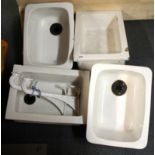 Reclamation interest. Four vintage ceramic wash basins, largest 43 x 30cm.