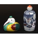 Two Chinese hand painted porcelain snuff bottles, tallest H. 7.5cm.