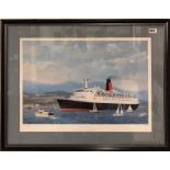 A framed pencil signed limited edition 294/850 print entitled 'Welcome Home, QE2' by Gordon