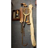 A vintage croquet sets, cricket bat, fishing rod etc.