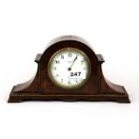 A walnut mantle clock by J.W Benson with buren movement, H. 15cm.