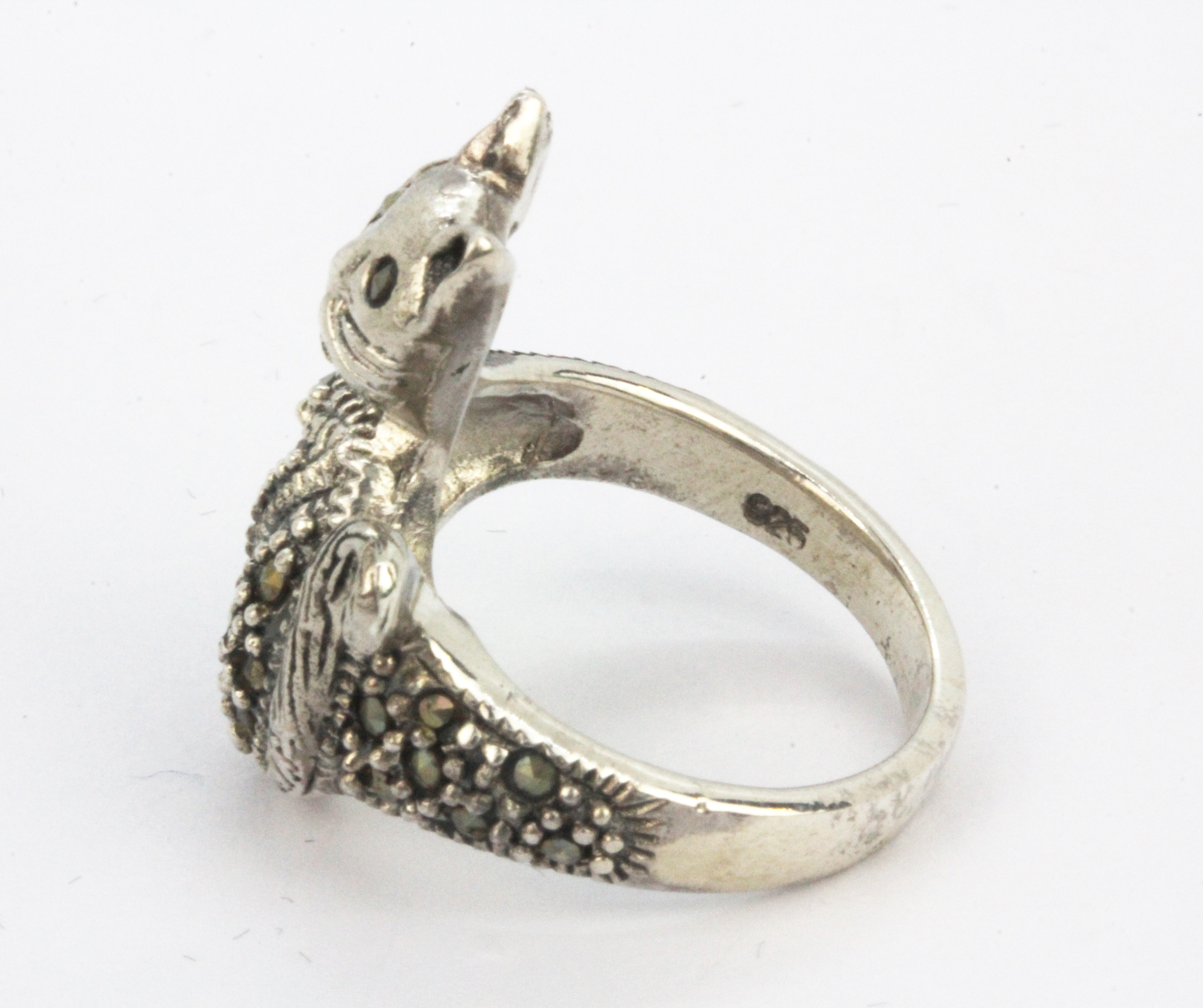 A 925 silver and marcasite cat shaped ring. - Image 2 of 2