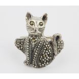 A 925 silver and marcasite cat shaped ring.