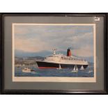 A framed pencil signed limited edition 294/850 print entitled 'Welcome Home, QE2' by Gordon