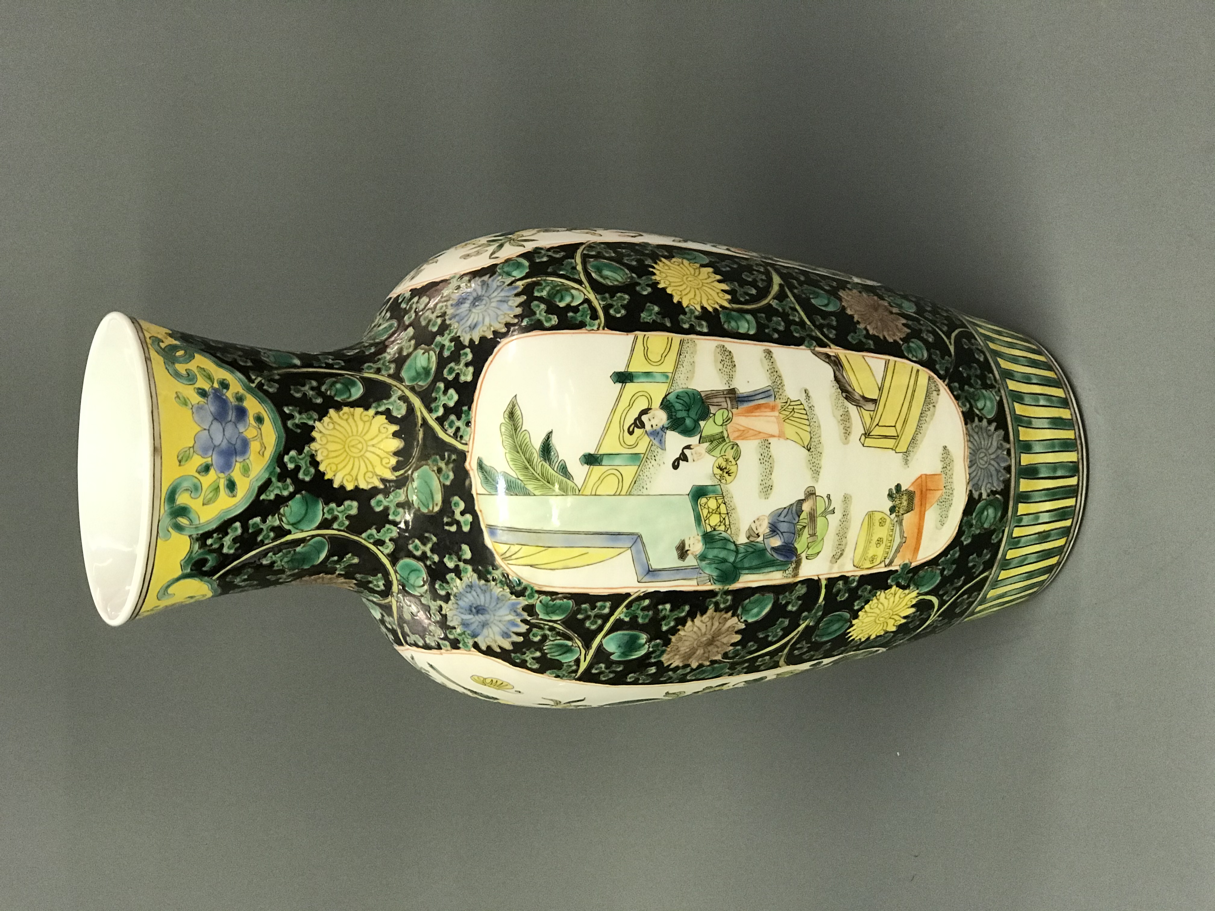 An early to mid 20th Century Chinese porcelain vase hand painted with wucai colours in panels of - Image 3 of 5