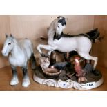 A Capodimonte farmyard figure, H. 27cm, and a Beswick shire horse.