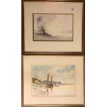 Five framed watercolours including David J Weston, largest frame size 51 x 43cm.