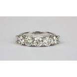 An 18ct white gold (stamped 750) ring set with five brilliant cut diamonds, approx. 2.85ct