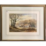 A large gilt framed watercolour of a farm, pencil signed David Short, frame size 86 x 72cm, together