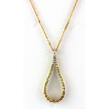 A 9ct yellow gold (stamped 375) pendant and chain set with fancy yellow sapphires, L. 3cm.