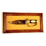 A frame mounted reproduction American heritage eagle bowie knife, knife L. 39cm.