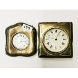 A hallmarked silver fronted clock and a hallmarked silver fronted goliath pocket watch stand and