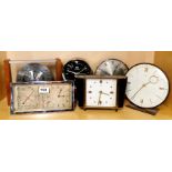 Six vintage mantel clocks, tallest H. 20cm.